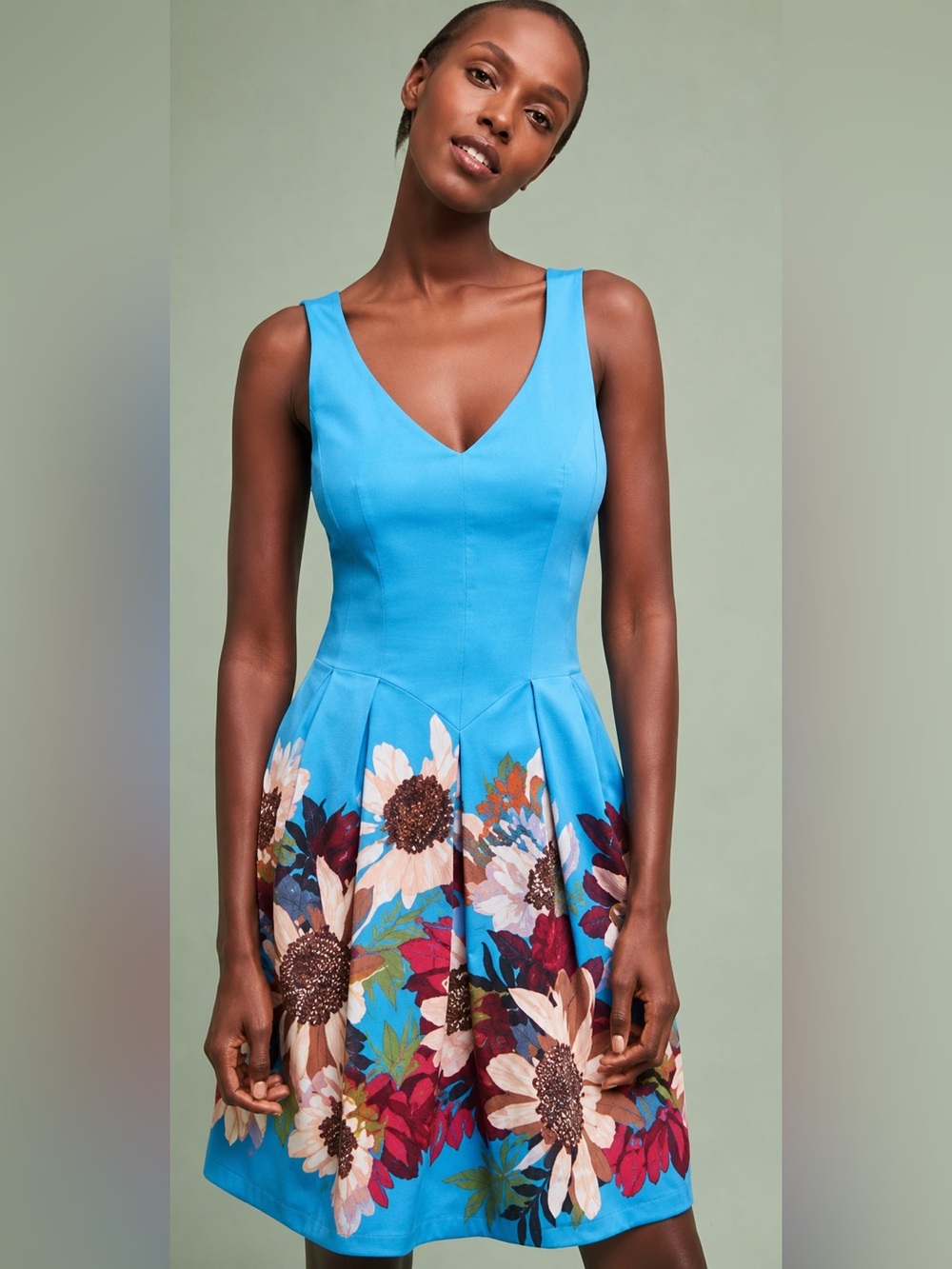 ANTHROPOLOGIE Tracy Reese Floral Sleeveless V Neck Spring Daisy Mini Dress